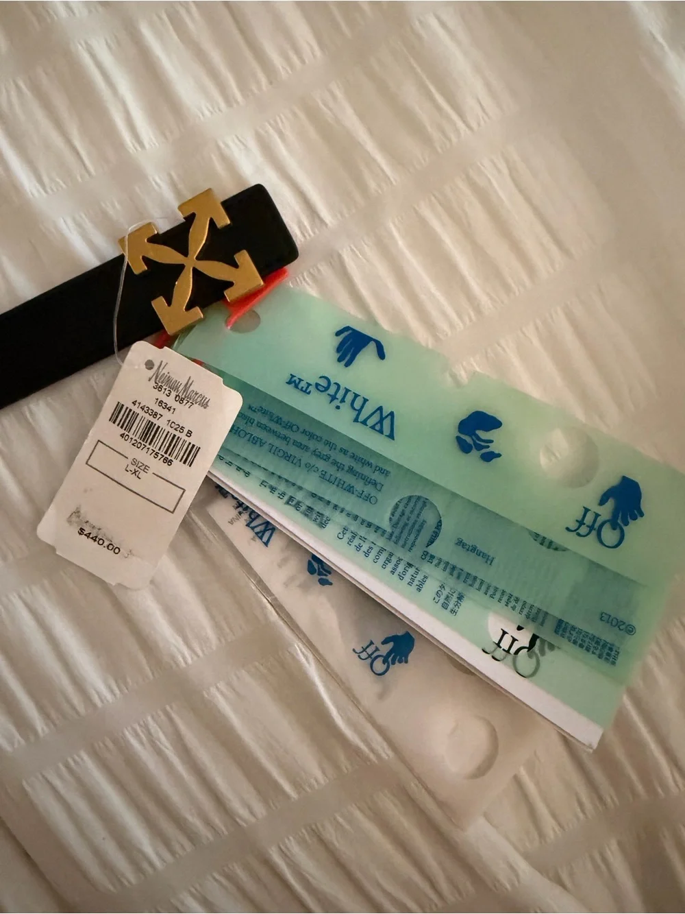 Off-White Black and Red reversible Leather Belt with Gold Arrow Buckle